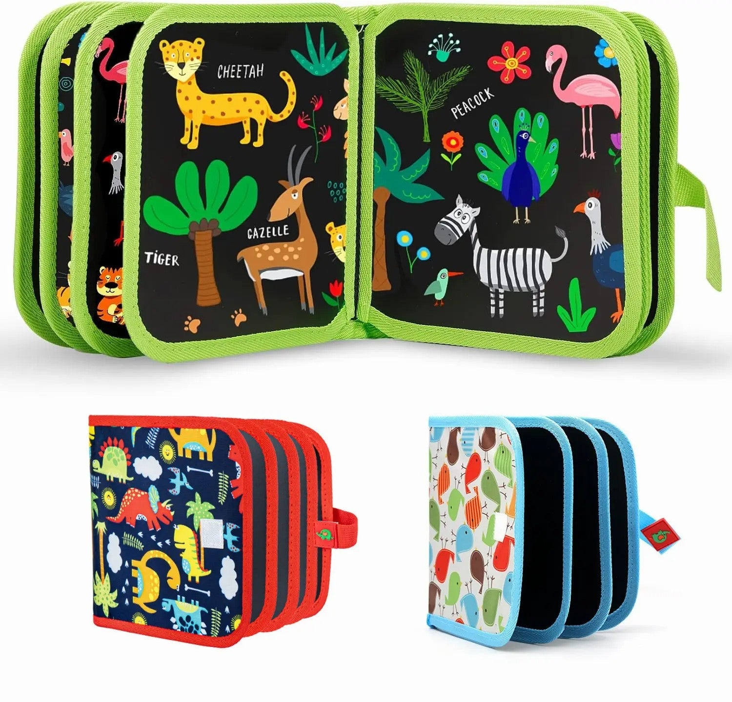 Fidtoy Livre de Dessin Réutilisable pour Enfants – Cahier de Gribouillage Effaçable avec Marqueurs Lavables, Tablette de Dessin Portable pour Voyage, Thème Dinosaure et Pratique d'Écriture Créative
