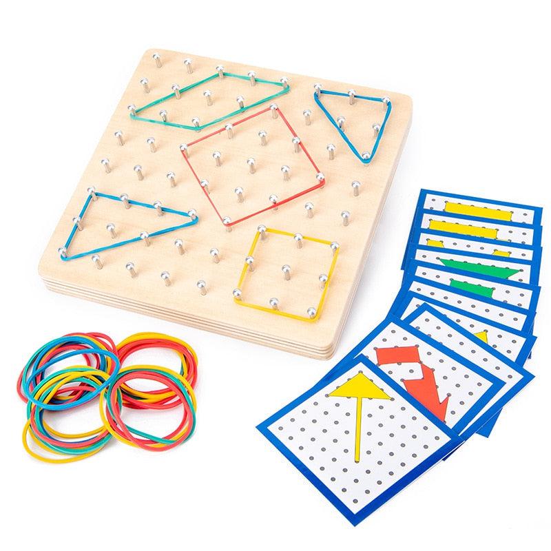 Juego de Geoplano de Madera Fidtoy – Juguete de Aprendizaje de Matemáticas y Geometría para Niños con Bandas Elásticas