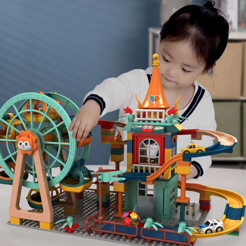 Juego de bloques de construcción Fidtoy Car Run – Pista de canicas Juguete de construcción STEM para niños