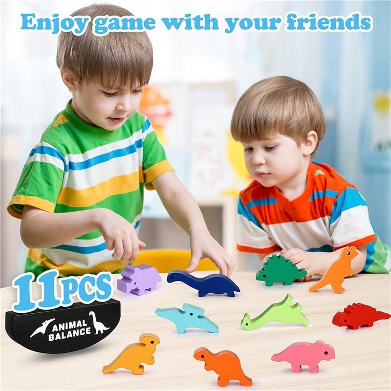 Fidtoy Montessori Blocs d'Équilibre en Bois pour Enfants de 3 à 12 Ans – Jouet d'Empilement Dinosaure et Animal pour Jeu Éducatif