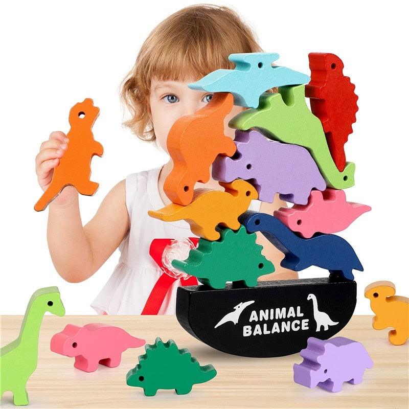 Fidtoy Montessori Blocs d'Équilibre en Bois pour Enfants de 3 à 12 Ans – Jouet d'Empilement Dinosaure et Animal pour Jeu Éducatif