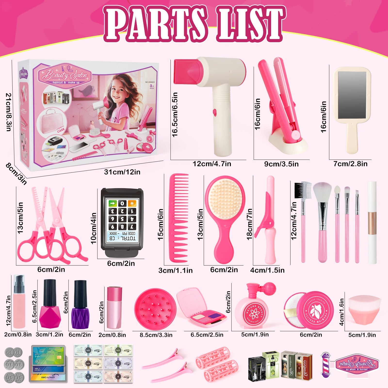 Juego de maquillaje para niños de 50 piezas, kit de belleza y moda para niñas, kit de juguete de peluquería de simulación, juego de accesorios de maquillaje para niños