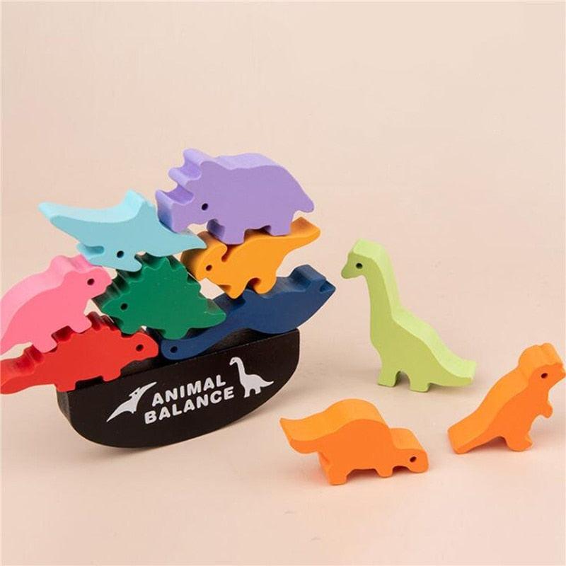 Fidtoy Montessori Blocs d'Équilibre en Bois pour Enfants de 3 à 12 Ans – Jouet d'Empilement Dinosaure et Animal pour Jeu Éducatif