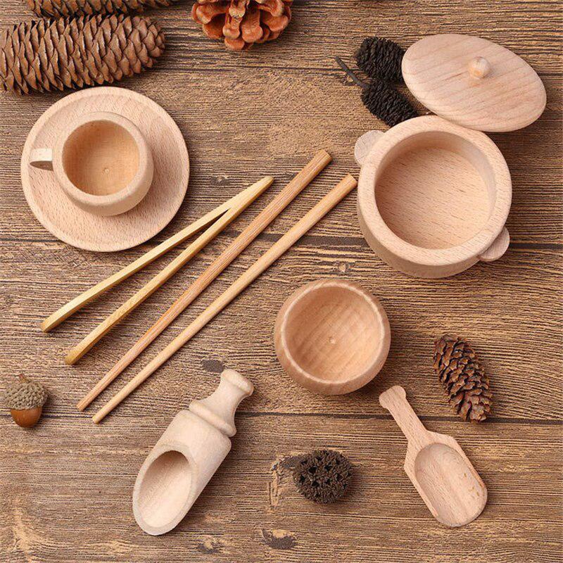 Fidtoy Montessori Wooden Sensory Tool Set for Kids – 8PCS Wooden Kitchen Tools, Scooping & Pouring Toys, Fine Motor Skills and Practical Life Learning Activities