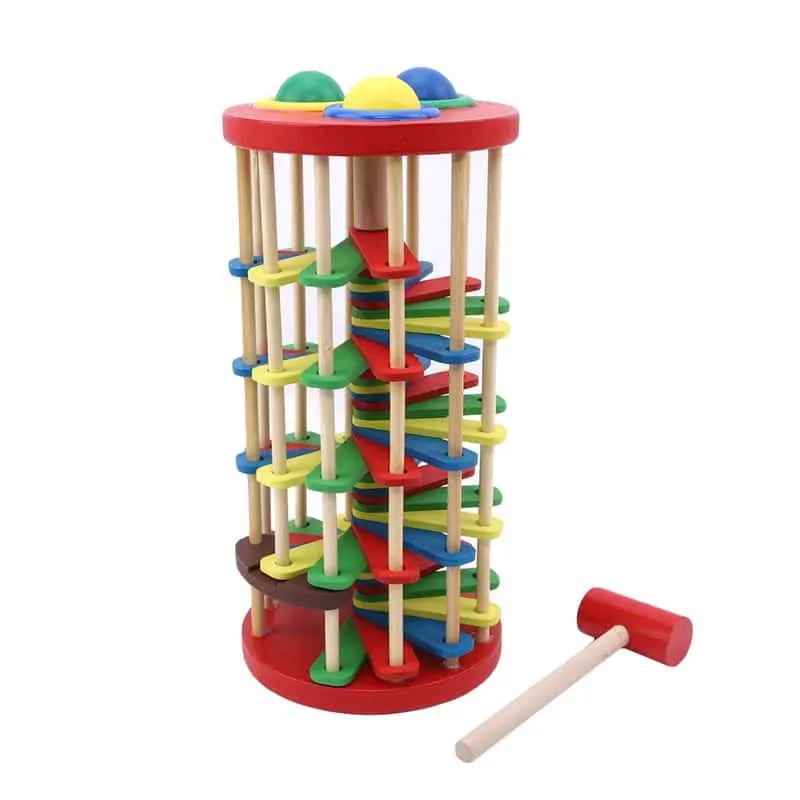 Fidtoy Deluxe Knock, Pound & Roll Hammering Tower – Montessori Wooden Toy for Toddlers