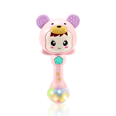Fidtoy hochet de dentition musical lumineux pour bébé – Hochet sensoriel rose avec lumières, sons, anneau de dentition et jeu d'éveil