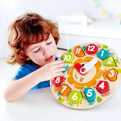 Fidtoy Wooden Clock Puzzle Toy for Kids Time Learning Board