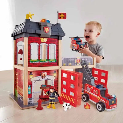 Fidtoy Caserne de Pompiers en Bois pour Enfants avec Lumières et Sons