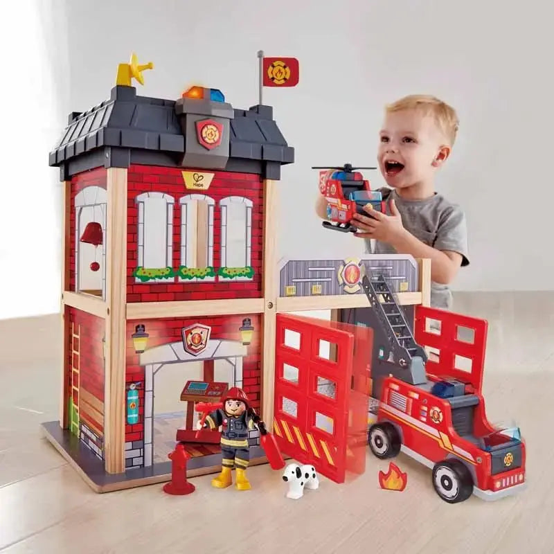 Fidtoy Caserne de Pompiers en Bois pour Enfants avec Lumières et Sons