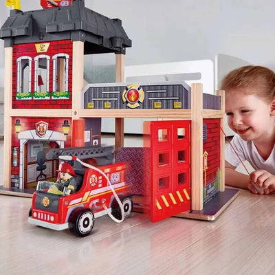 Fidtoy Caserne de Pompiers en Bois pour Enfants avec Lumières et Sons