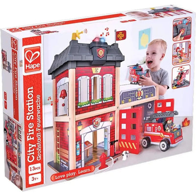 Fidtoy Caserne de Pompiers en Bois pour Enfants avec Lumières et Sons