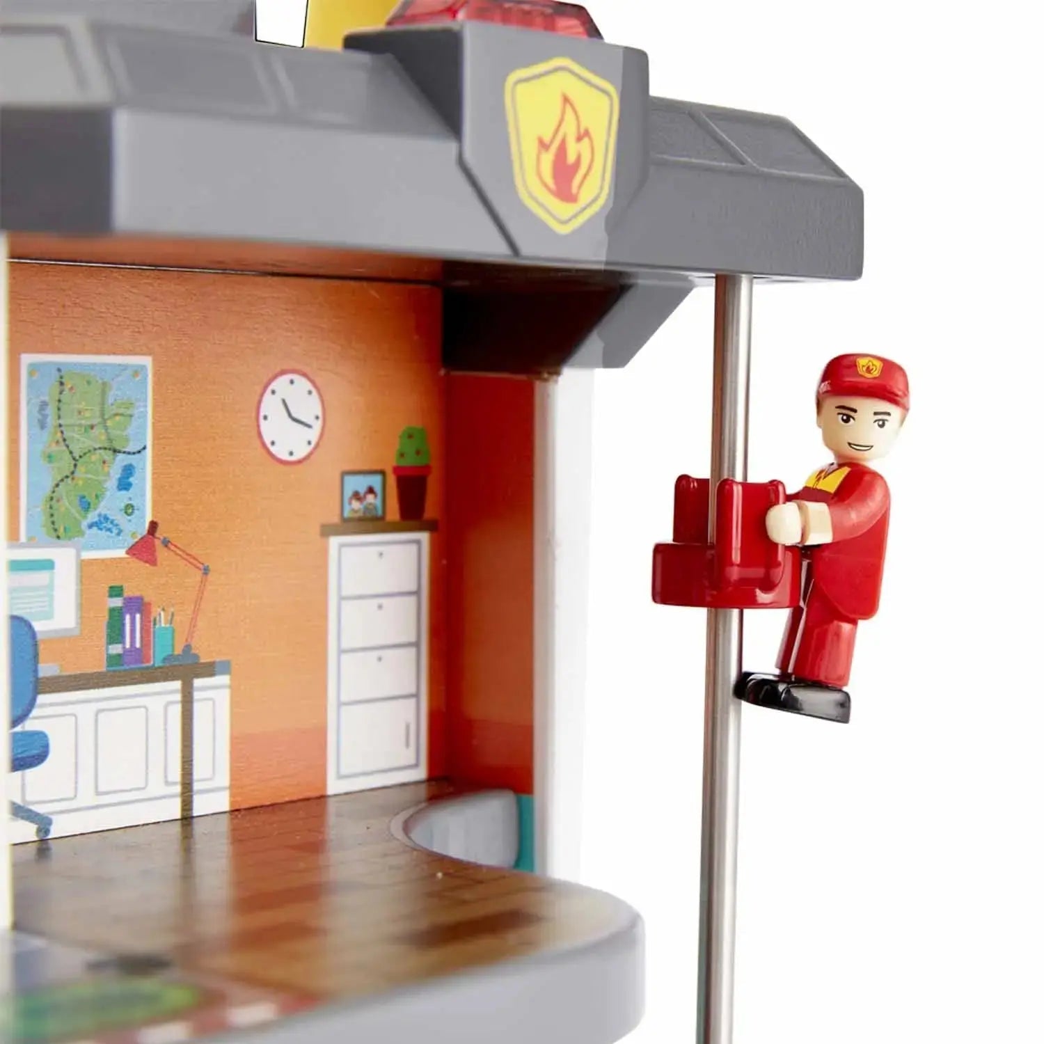Tren de juguete de servicios de emergencia Fidtoy, juego de rescate de ferrocarril de madera para niños