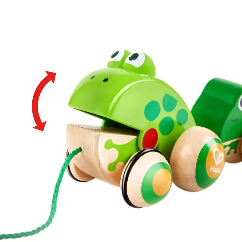 Fidtoy Wooden Frog Pull Along Toy for Toddlers 12M+