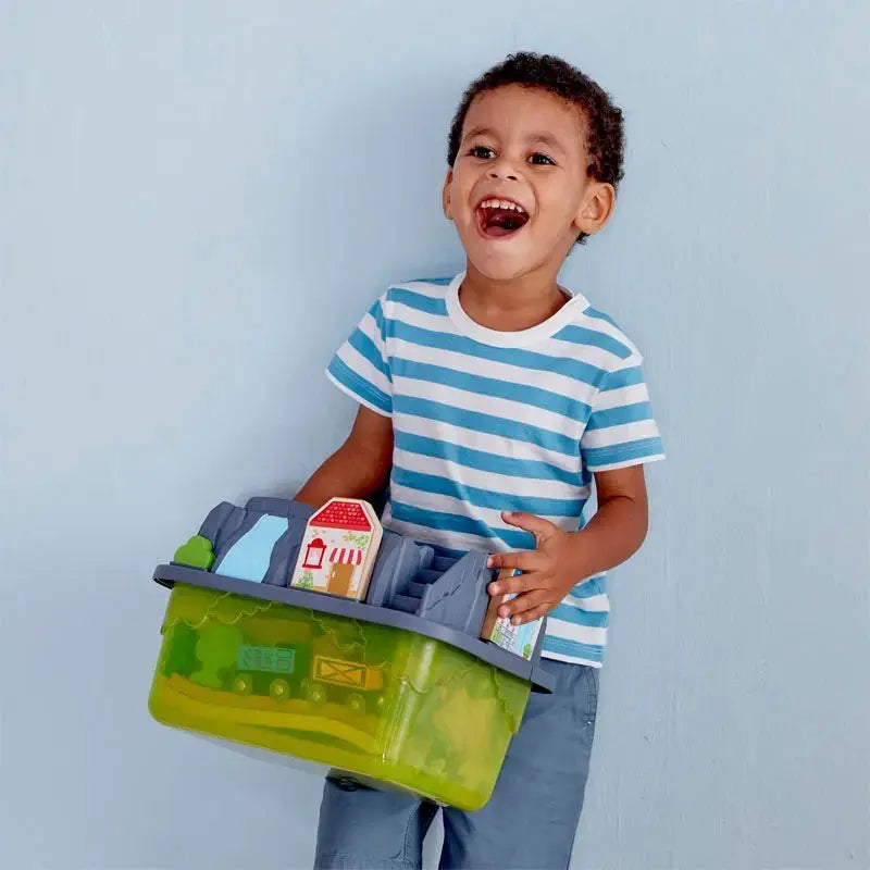 Fidtoy Wooden Railway Bucket Builder Train Set 50 Piece Toy