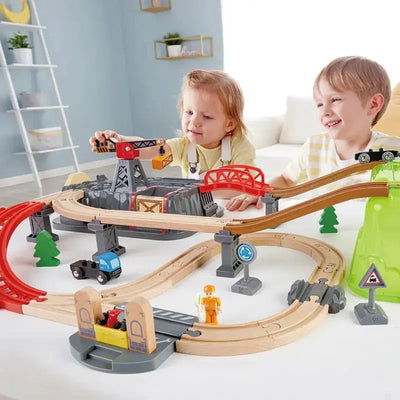 Fidtoy Wooden Railway Bucket Builder Train Set 50 Piece Toy