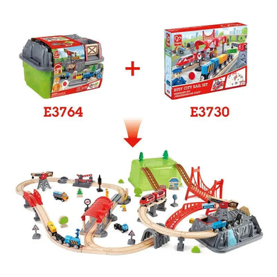 Fidtoy Wooden Railway Bucket Builder Train Set 50 Piece Toy