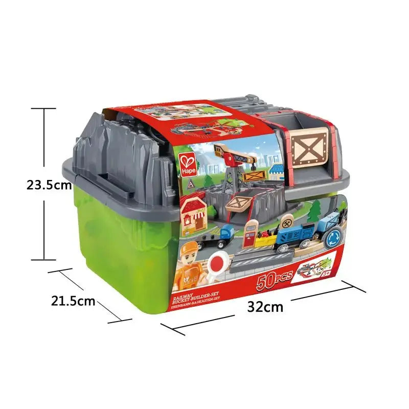 Fidtoy Wooden Railway Bucket Builder Train Set 50 Piece Toy