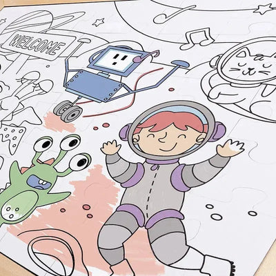 Fidtoy Space Adventure Puzzle y Juego de Colorear de 48 Piezas para Niños
