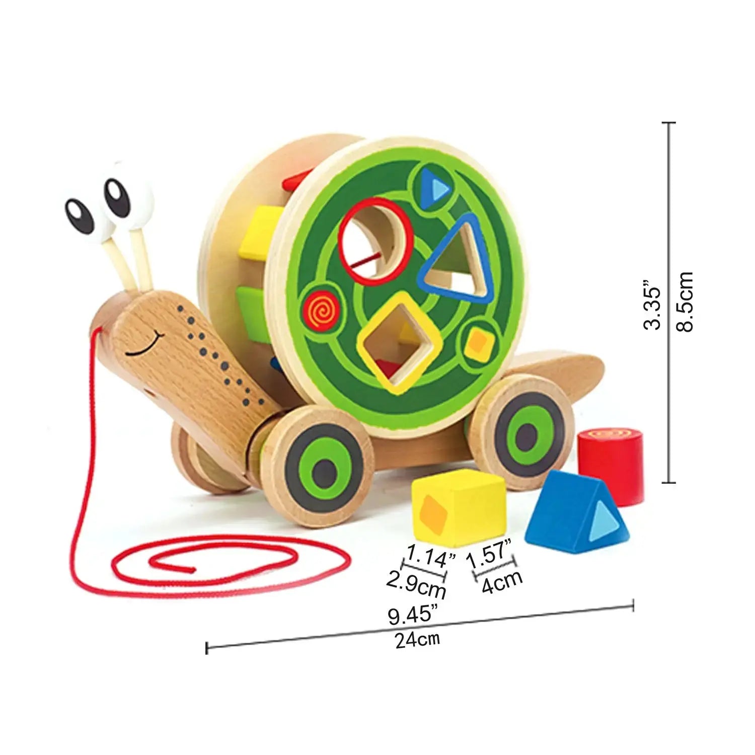 Fidtoy Juguete de arrastre con forma de caracol de madera, clasificador de formas, juguete de aprendizaje para niños pequeños