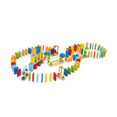 Fidtoy Juego de construcción de pistas de carreras de dominó de madera, 107 piezas para niños a partir de 3 años
