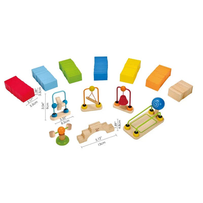 Fidtoy Juego de construcción de pistas de carreras de dominó de madera, 107 piezas para niños a partir de 3 años
