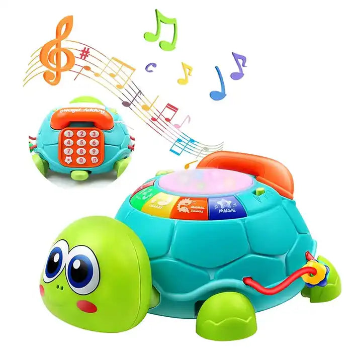 Fidtoy Tortue musicale rampante pour bébés – Jouet d'apprentissage interactif avec lumières et sons pour le temps sur le ventre et le développement précoce