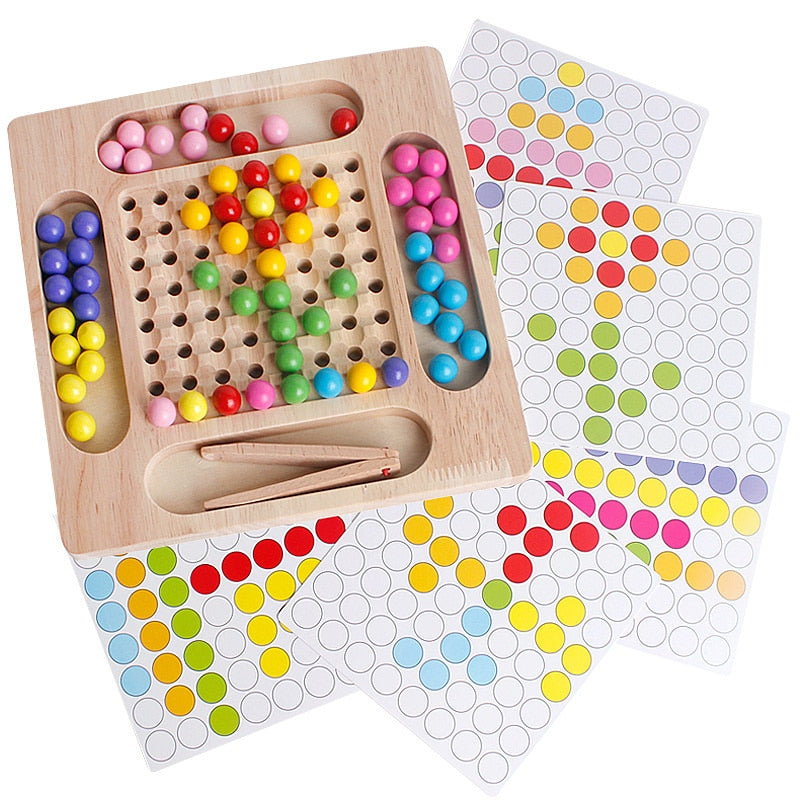 Jouet Montessori en bois avec perles à clipser – Ensemble d'entraînement à la motricité fine et à la coordination œil-main pour les tout-petits de 3 à 6 ans