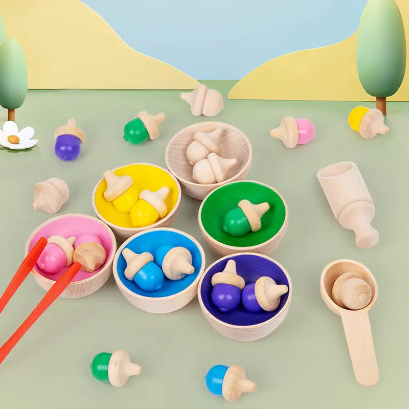 Clasificación de gomitas y cuencos por colores con herramientas