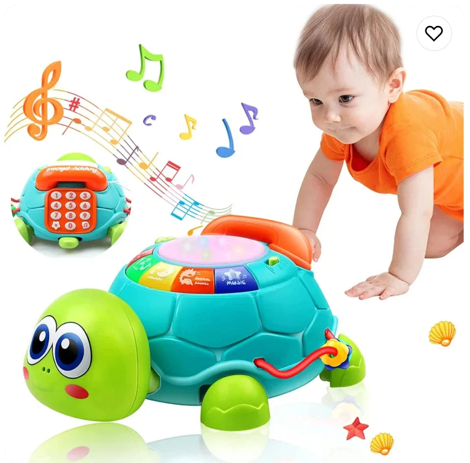 Fidtoy Tortue musicale rampante pour bébés – Jouet d'apprentissage interactif avec lumières et sons pour le temps sur le ventre et le développement précoce