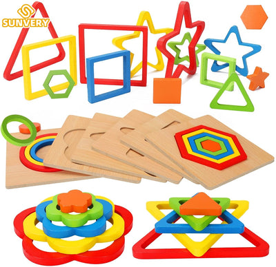 Fidtoy Puzzle en Bois pour Tout-Petits – Jouet Éducatif Montessori d'Apprentissage des Formes pour Enfants de 1 à 6 Ans