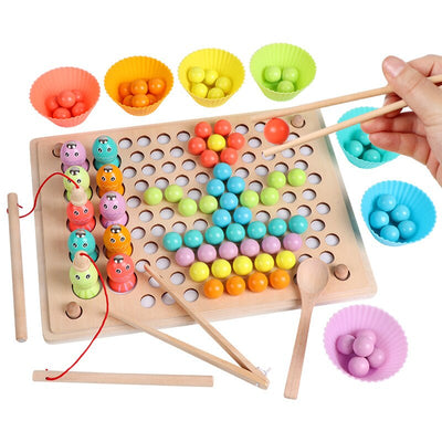 Jouet Montessori en bois avec perles à clipser – Ensemble d'entraînement à la motricité fine et à la coordination œil-main pour les tout-petits de 3 à 6 ans