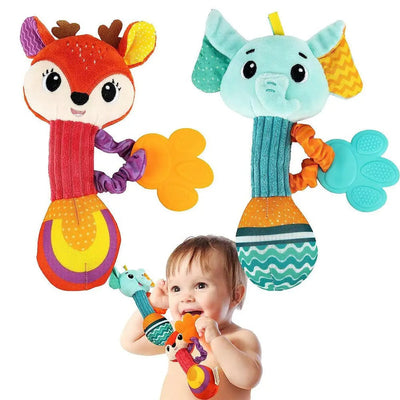 Fidtoy Plush Baby Rattle Toy Set for Newborns – Soft Animal Sensory Rattles for Infant Grasping, Sound Discovery, and Early Development