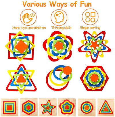 Fidtoy Puzzle en Bois pour Tout-Petits – Jouet Éducatif Montessori d'Apprentissage des Formes pour Enfants de 1 à 6 Ans