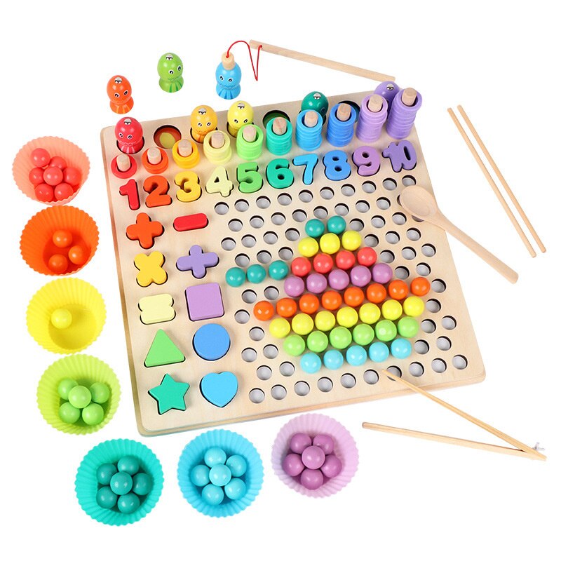 Jouet Montessori en bois avec perles à clipser – Ensemble d'entraînement à la motricité fine et à la coordination œil-main pour les tout-petits de 3 à 6 ans