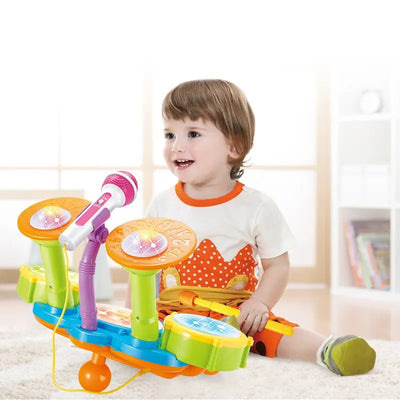 Fidtoy Batterie pour enfants avec microphone pour tout-petits – Instrument de musique avec lumières, sons et apprentissage interactif