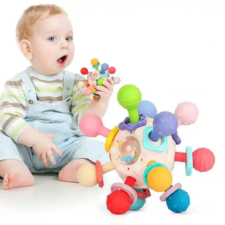 Hochet de dentition sensoriel Fidtoy pour bébé – Jouet sensoriel Montessori en silicone pour bébés de 0 à 12 mois