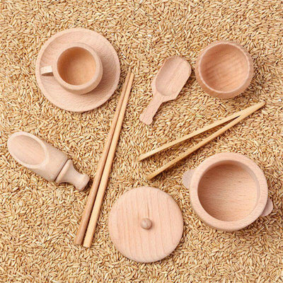 Fidtoy Montessori Wooden Sensory Tool Set for Kids – 8PCS Wooden Kitchen Tools, Scooping & Pouring Toys, Fine Motor Skills and Practical Life Learning Activities