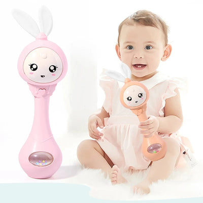 Fidtoy Musical Baby Rattle Teether Toy – Light Up Sensory Rattle with 6 Melodies, Colorful Beads, Teething Design, and Hand-Grip Play
