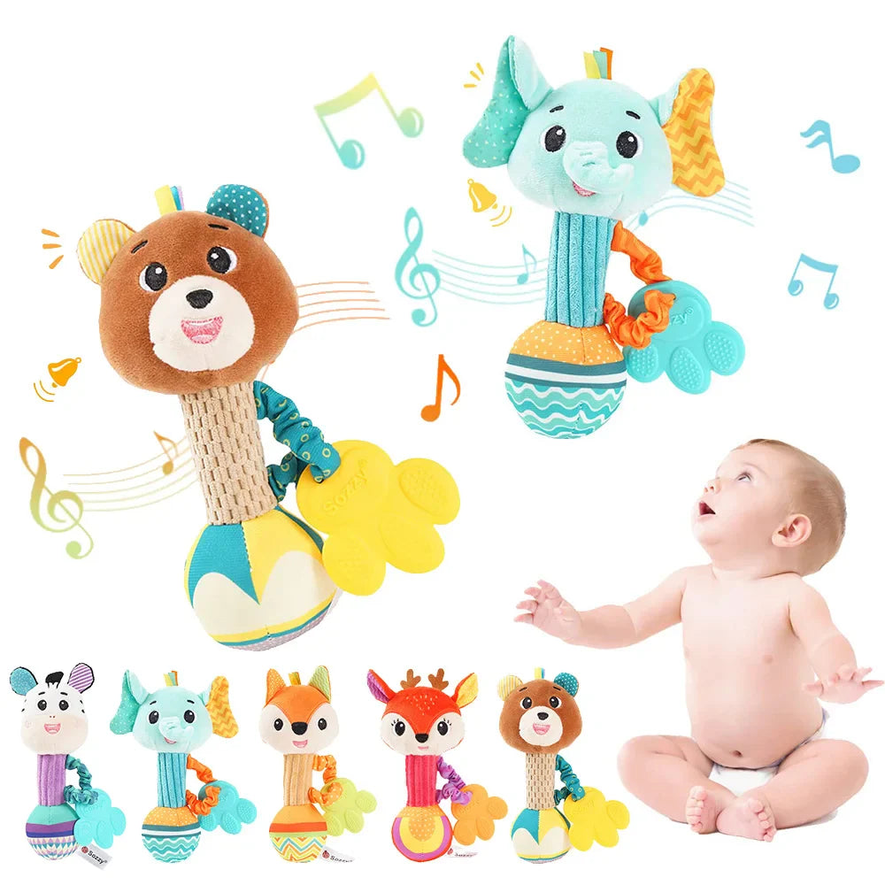 Fidtoy Plush Baby Rattle Toy Set for Newborns – Soft Animal Sensory Rattles for Infant Grasping, Sound Discovery, and Early Development