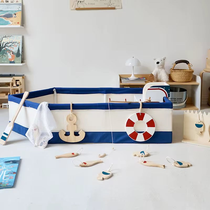 Juego de simulación de barco de pesca de madera para niños – Juguete Montessori de aventura oceánica con caña, peces y accesorios | Juguetes Eduspark
