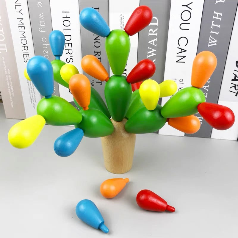 Jeu de construction en bois Équilibre Cactus, jouet pour enfants