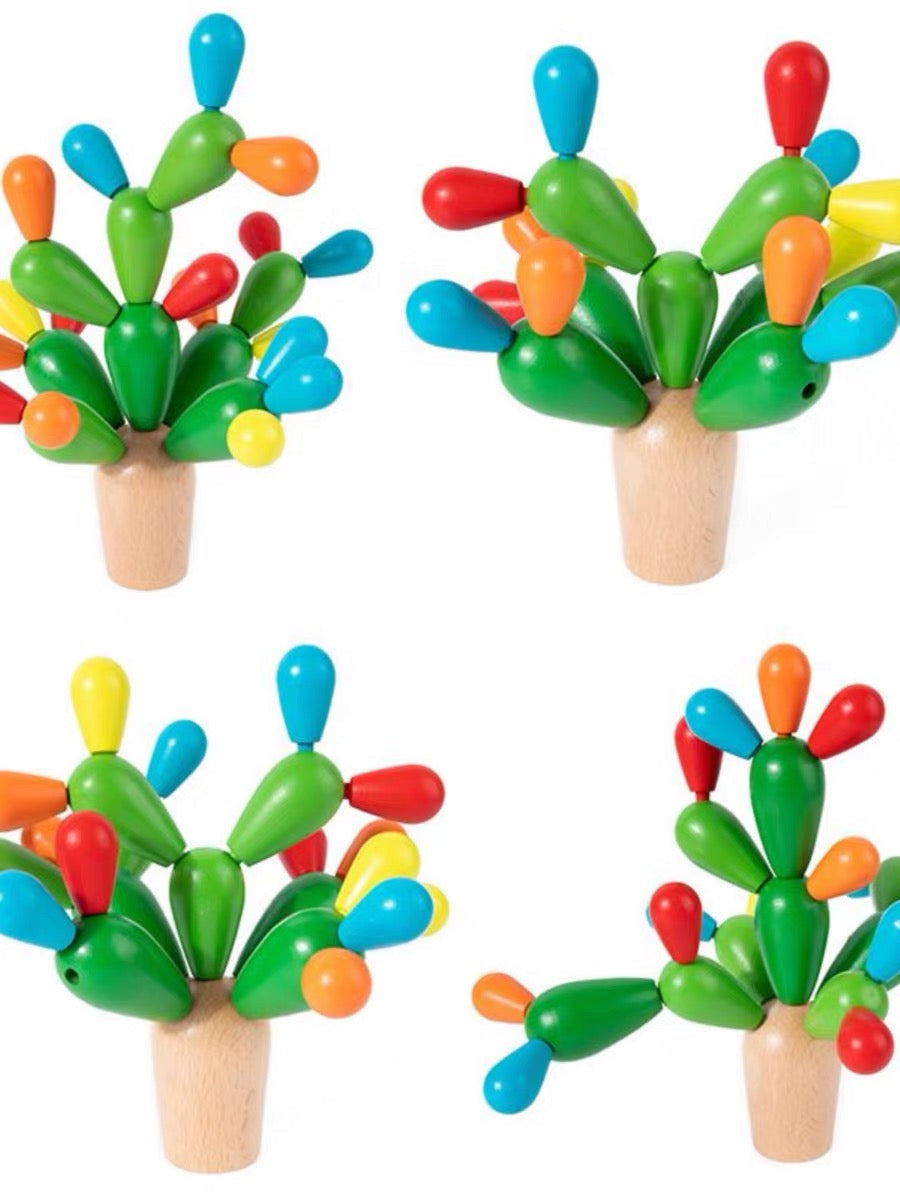 Jeu de construction en bois Équilibre Cactus, jouet pour enfants