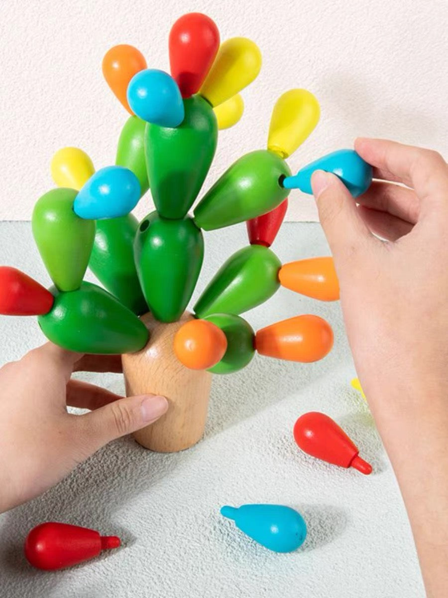 Jeu de construction en bois Équilibre Cactus, jouet pour enfants