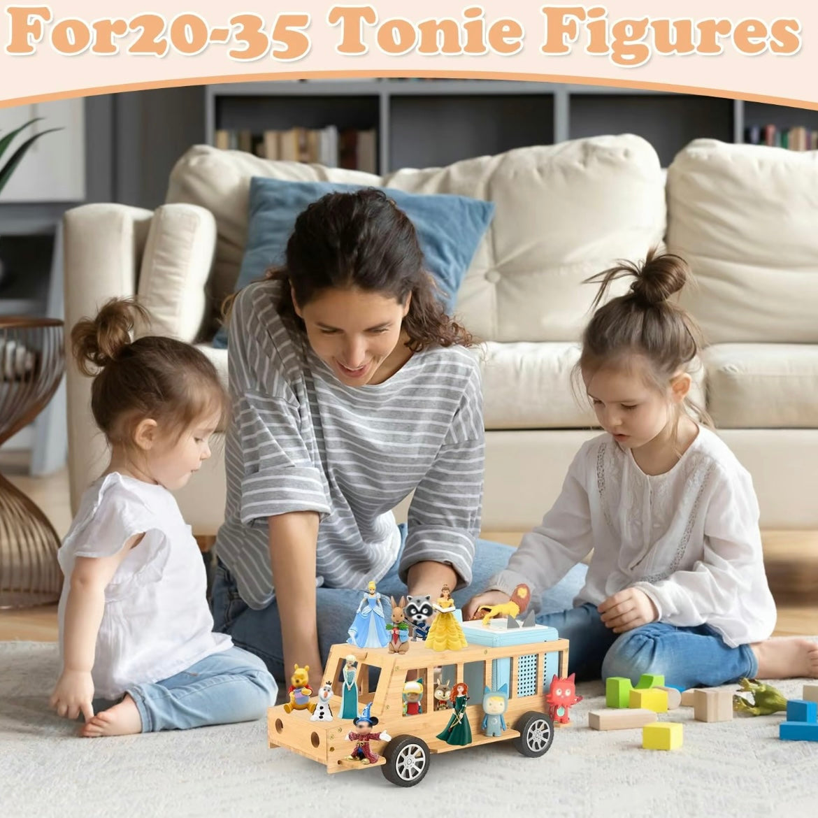 Étagère Murale Camion en Bois Faite à la Main pour Tonies – Organiseur Magnétique et Support d'Affichage pour 20 à 30 Figurines Toniebox