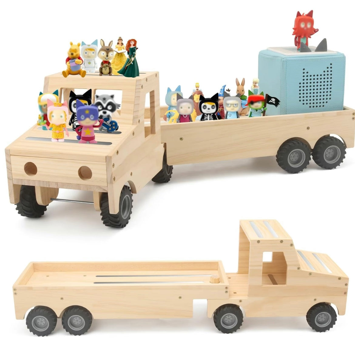 Étagère Murale Camion en Bois Faite à la Main pour Tonies – Organiseur Magnétique et Support d'Affichage pour 20 à 30 Figurines Toniebox