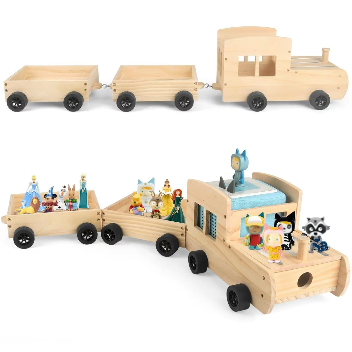 Étagère Murale Camion en Bois Faite à la Main pour Tonies – Organiseur Magnétique et Support d'Affichage pour 20 à 30 Figurines Toniebox