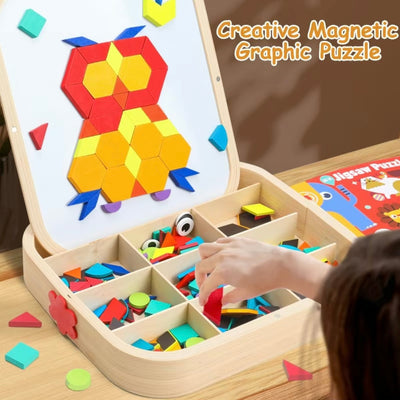 Blocs de motifs magnétiques en bois – Jouet puzzle Montessori de 288 pièces pour enfants de 4 à 8 ans