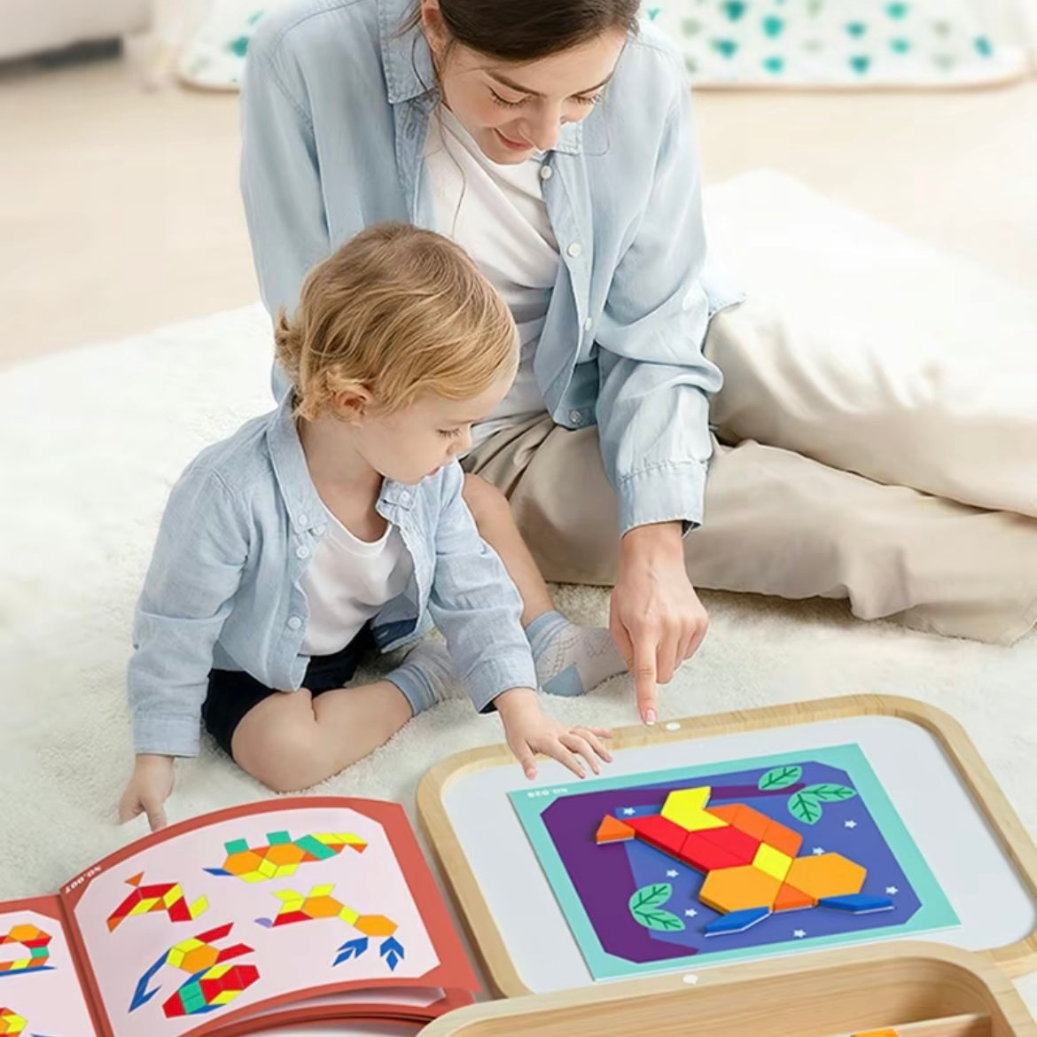 Bloques Magnéticos de Patrones de Madera – Juguete Puzle Montessori de 288 Piezas para Niños de 4 a 8 Años