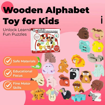 Puzzle alphabet animaux en bois – Jouet éducatif de A à Z pour enfants
