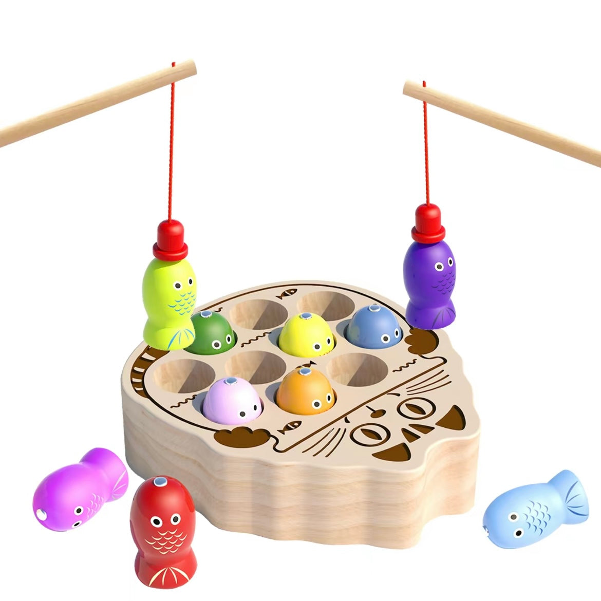 Juego de Pesca Magnético Montessori de Madera – Juguete de Clasificación de Colores para Niños Pequeños